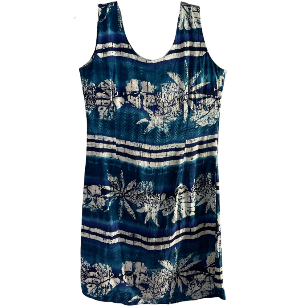Vintage JAMS WORLD Blue Rayon Hawaiian Dress Size 5 Dark Reef Print